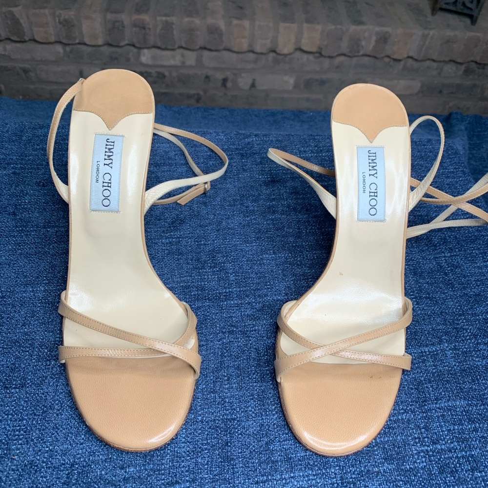 JIMMY CHOO NUDE WRAP STRAPPY SANDAL HEELS